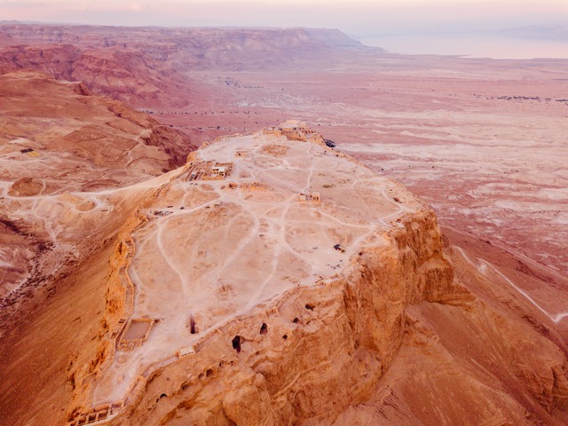 flyover of the desert by the dead sea